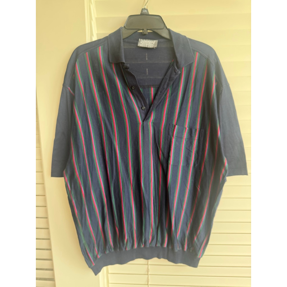 Zimmerli Mens Polo Shirt XXL Navy Red Green Stripe